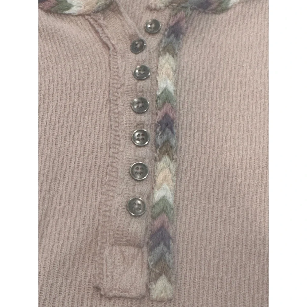 Free People We The Free Pink Waffle Knit Henley Thermal Top Medium boho